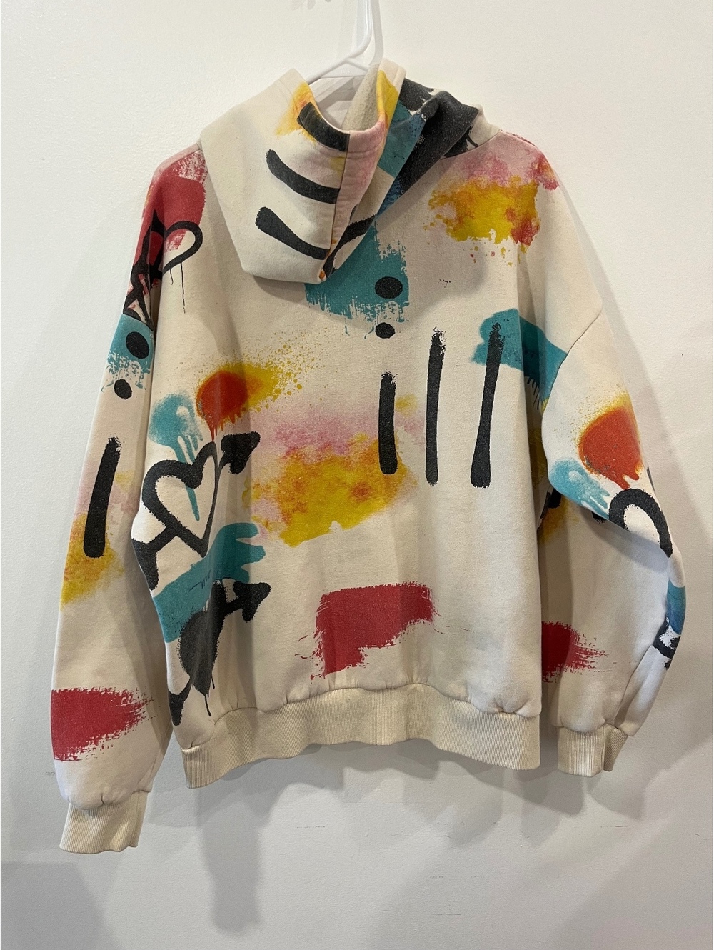 PacSun cream abstract print fleece hoodie